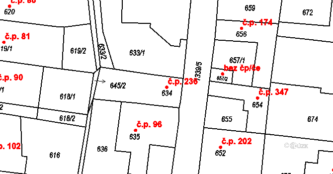 Tuchlovice 236 na parcele st. 634 v KÚ Tuchlovice, Katastrální mapa