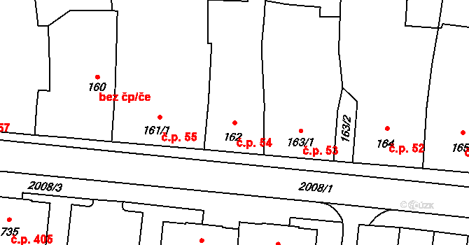 Kladruby 54 na parcele st. 162 v KÚ Kladruby u Stříbra, Katastrální mapa