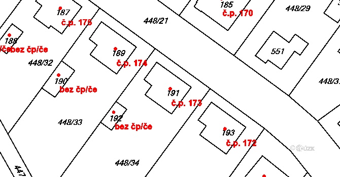 Holohlavy 173 na parcele st. 191 v KÚ Holohlavy, Katastrální mapa