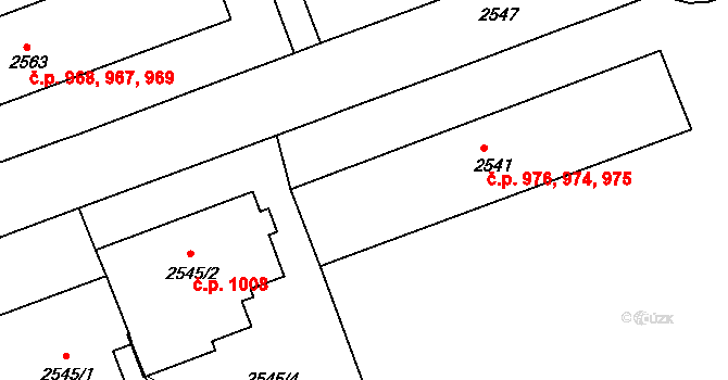 Hulín 974,975,976 na parcele st. 2541 v KÚ Hulín, Katastrální mapa