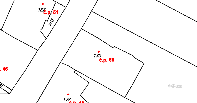 Lazce 66, Troubelice na parcele st. 180 v KÚ Lazce u Troubelic, Katastrální mapa