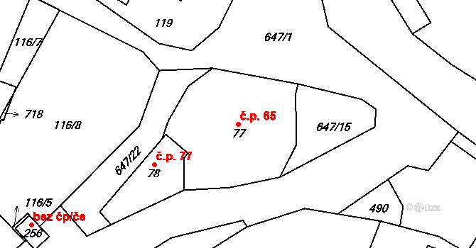 Chomutice 65 na parcele st. 77 v KÚ Chomutice, Katastrální mapa