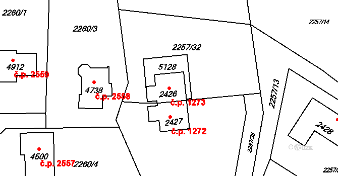 Rožnov pod Radhoštěm 1273 na parcele st. 2426 v KÚ Rožnov pod Radhoštěm, Katastrální mapa