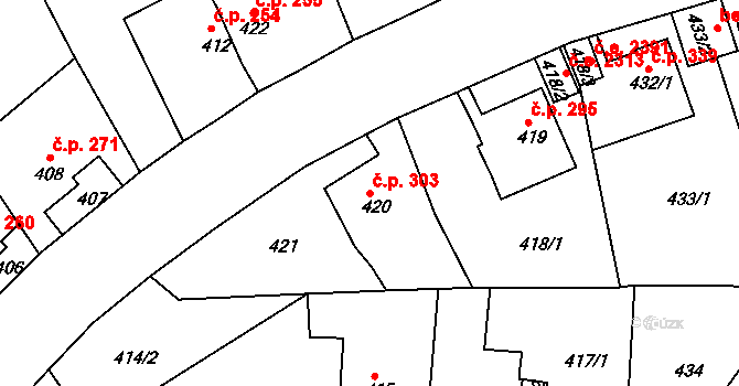 Střekov 303, Ústí nad Labem na parcele st. 420 v KÚ Střekov, Katastrální mapa
