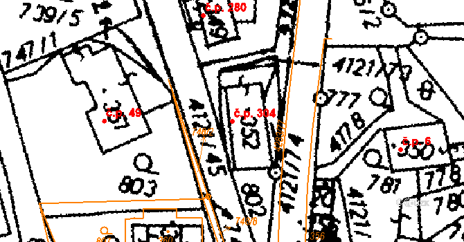 Dolní Dobrouč 304 na parcele st. 352 v KÚ Dolní Dobrouč, Katastrální mapa