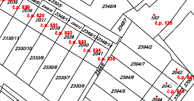Žichlínské Předměstí 835, Lanškroun na parcele st. 2041 v KÚ Lanškroun, Katastrální mapa