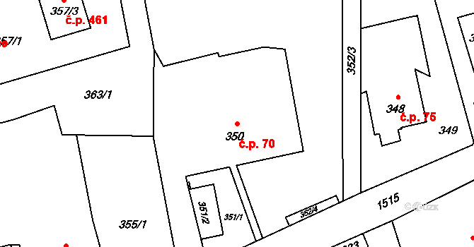 Záblatí 70, Bohumín na parcele st. 350 v KÚ Záblatí u Bohumína, Katastrální mapa