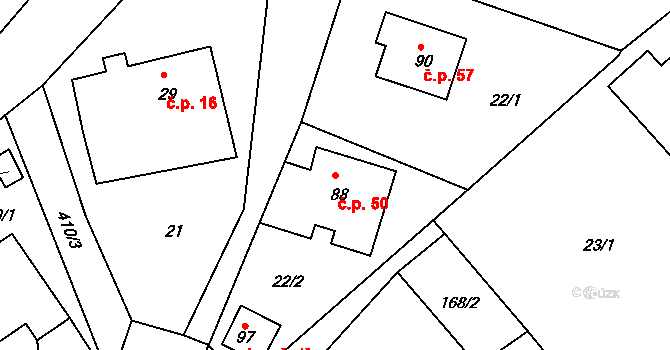 Kornice 50, Litomyšl na parcele st. 88 v KÚ Kornice, Katastrální mapa
