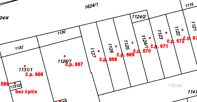 Veveří 668, Brno na parcele st. 1127 v KÚ Veveří, Katastrální mapa
