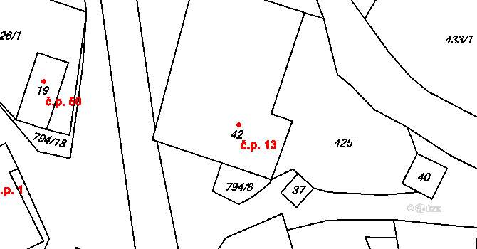 Zachotín 13 na parcele st. 42 v KÚ Zachotín, Katastrální mapa