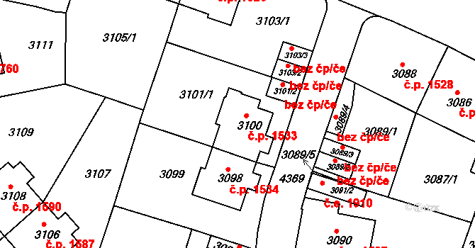 Teplice 1533 na parcele st. 3100 v KÚ Teplice, Katastrální mapa