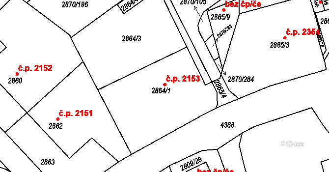 Teplice 2153 na parcele st. 2864/1 v KÚ Teplice, Katastrální mapa