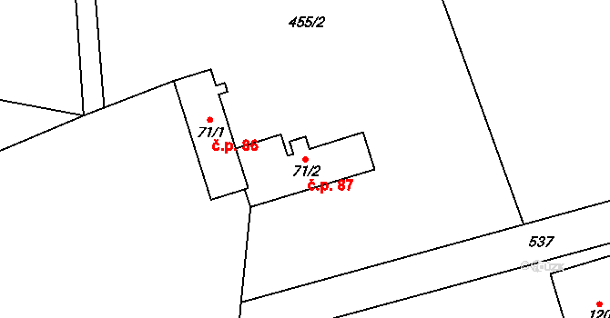 Šindelová 87 na parcele st. 71/2 v KÚ Šindelová, Katastrální mapa