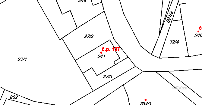 Horní Poustevna 137, Dolní Poustevna na parcele st. 241 v KÚ Horní Poustevna, Katastrální mapa
