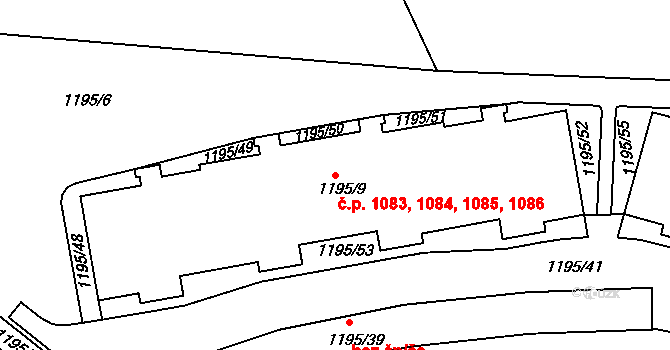 Podolí 1083,1084,1085,1086, Praha na parcele st. 1195/9 v KÚ Podolí, Katastrální mapa