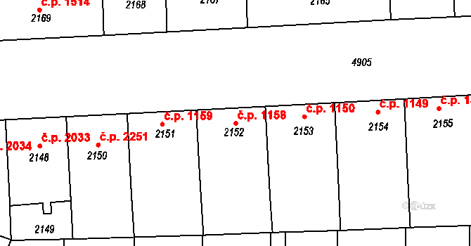 Smíchov 1158, Praha na parcele st. 2152 v KÚ Smíchov, Katastrální mapa