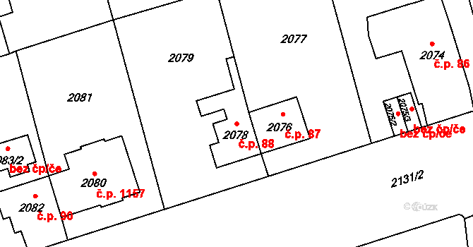 Ruzyně 88, Praha na parcele st. 2078 v KÚ Ruzyně, Katastrální mapa