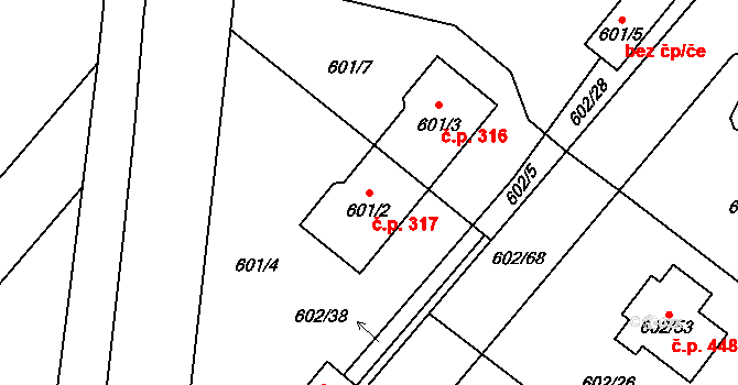 Chotíkov 317 na parcele st. 601/2 v KÚ Chotíkov, Katastrální mapa