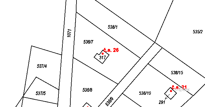 Roveň 26, Všelibice na parcele st. 317 v KÚ Všelibice, Katastrální mapa