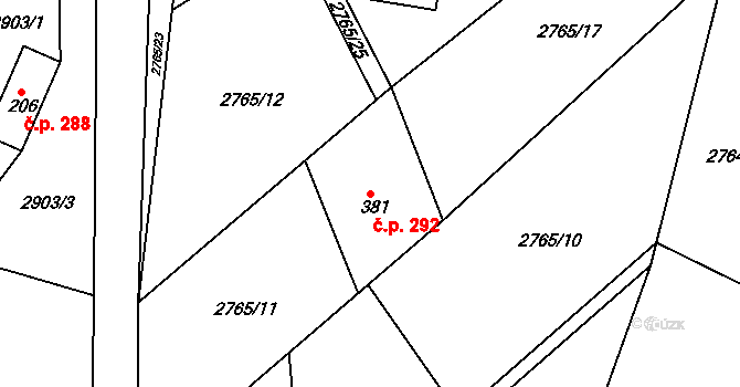 Chotěvice 292 na parcele st. 381 v KÚ Chotěvice, Katastrální mapa