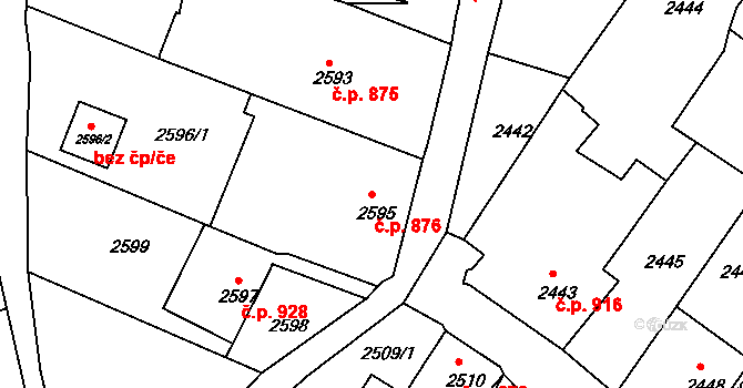 Rumburk 1 876, Rumburk na parcele st. 2595 v KÚ Rumburk, Katastrální mapa