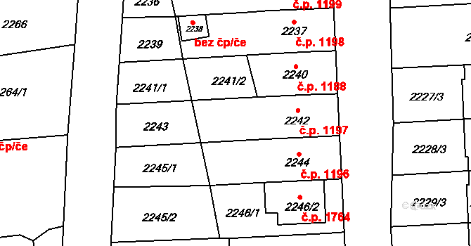 Šlapanice 1197 na parcele st. 2242 v KÚ Šlapanice u Brna, Katastrální mapa
