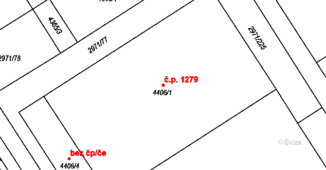 Kuřim 1279 na parcele st. 4406/1 v KÚ Kuřim, Katastrální mapa