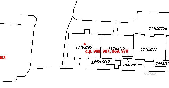 Severní Předměstí 967,968,969,970, Plzeň na parcele st. 11102/44 v KÚ Plzeň, Katastrální mapa