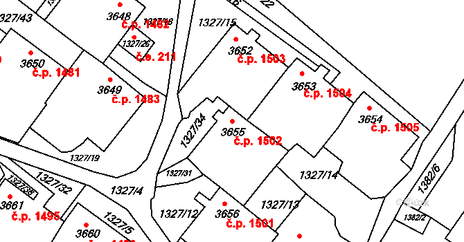 Rumburk 1 1502, Rumburk na parcele st. 3655 v KÚ Rumburk, Katastrální mapa