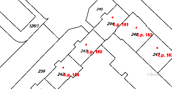 Město 160, Havířov na parcele st. 243 v KÚ Havířov-město, Katastrální mapa