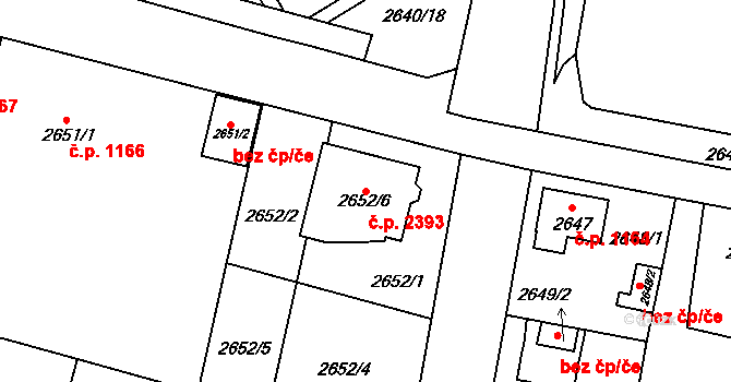 Horní Počernice 2393, Praha na parcele st. 2652/6 v KÚ Horní Počernice, Katastrální mapa