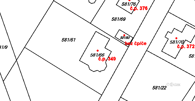 Chotíkov 349 na parcele st. 581/66 v KÚ Chotíkov, Katastrální mapa