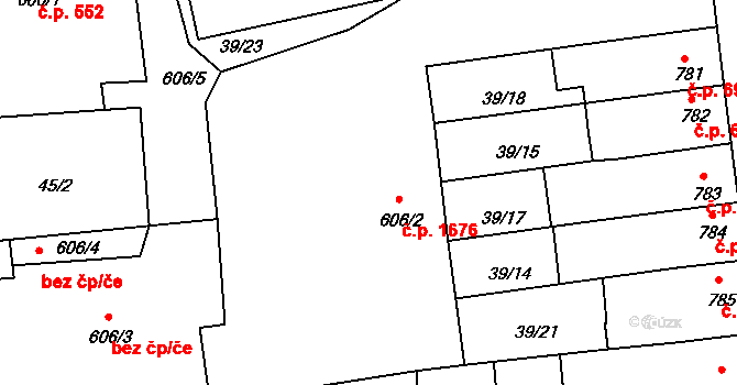 Humpolec 1676 na parcele st. 606/2 v KÚ Humpolec, Katastrální mapa