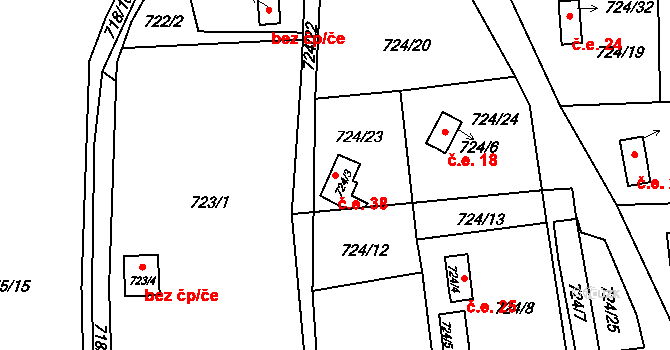 Horní Jasenka 38, Vsetín na parcele st. 724/3 v KÚ Jasenka, Katastrální mapa