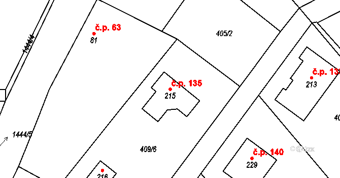 Kondrac 135 na parcele st. 215 v KÚ Kondrac, Katastrální mapa
