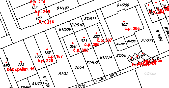Nupaky 306 na parcele st. 321 v KÚ Nupaky, Katastrální mapa