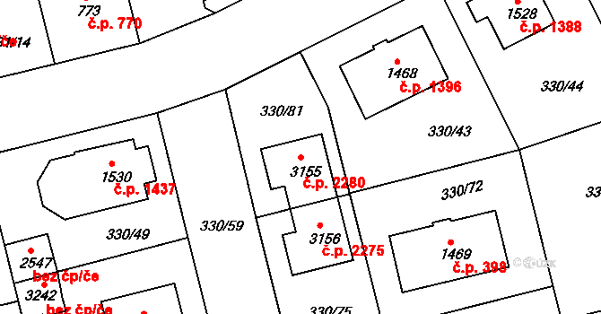 Brandýs nad Labem 2280, Brandýs nad Labem-Stará Boleslav na parcele st. 3155 v KÚ Brandýs nad Labem, Katastrální mapa