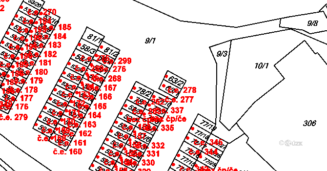 Chanov 277, Obrnice na parcele st. 63/1 v KÚ Chanov, Katastrální mapa