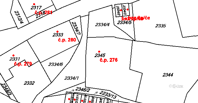Jemnice 276 na parcele st. 2345 v KÚ Jemnice, Katastrální mapa
