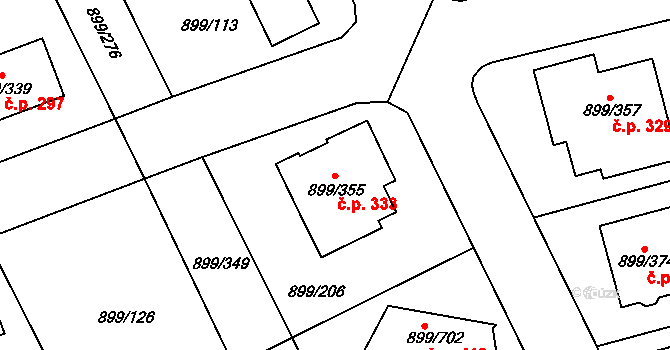 Skorotice 333, Ústí nad Labem na parcele st. 899/355 v KÚ Skorotice u Ústí nad Labem, Katastrální mapa