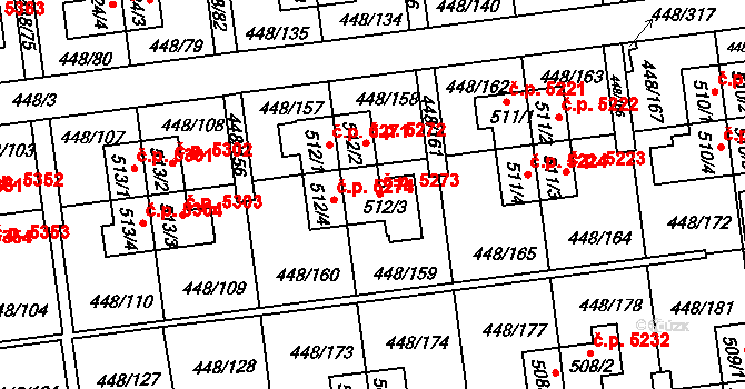 Otrokovice 5273 na parcele st. 512/3 v KÚ Otrokovice, Katastrální mapa