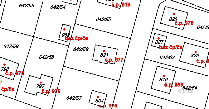 Bašť 977 na parcele st. 821 v KÚ Bašť, Katastrální mapa
