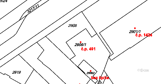 Bystřice nad Pernštejnem 491 na parcele st. 2906/1 v KÚ Bystřice nad Pernštejnem, Katastrální mapa