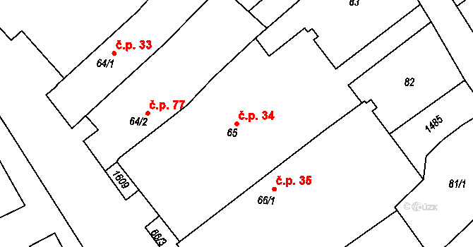 Sítiny 34, Mnichov na parcele st. 65/2 v KÚ Sítiny, Katastrální mapa
