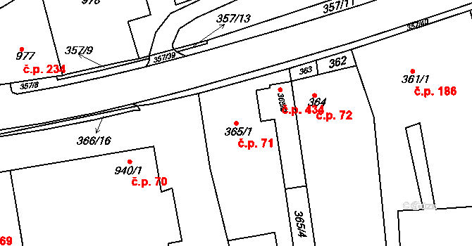Zádveřice 71, Zádveřice-Raková na parcele st. 365/1 v KÚ Zádveřice, Katastrální mapa