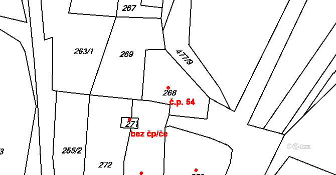Vítová 54, Fryšták na parcele st. 268 v KÚ Vítová, Katastrální mapa