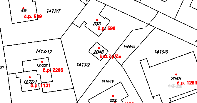 Rožnov pod Radhoštěm 42501385 na parcele st. 2046 v KÚ Rožnov pod Radhoštěm, Katastrální mapa