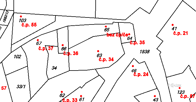 Letošov 34, Nesovice na parcele st. 63 v KÚ Letošov, Katastrální mapa