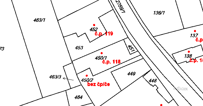 Kylešovice 118, Opava na parcele st. 450/1 v KÚ Kylešovice, Katastrální mapa