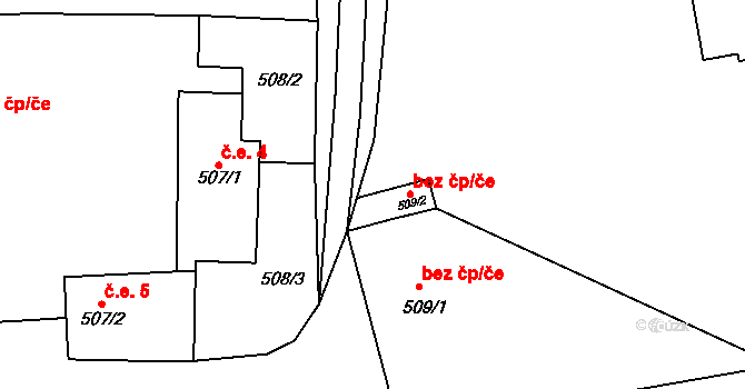 Meclov 45232385 na parcele st. 509/2 v KÚ Bozdíš, Katastrální mapa